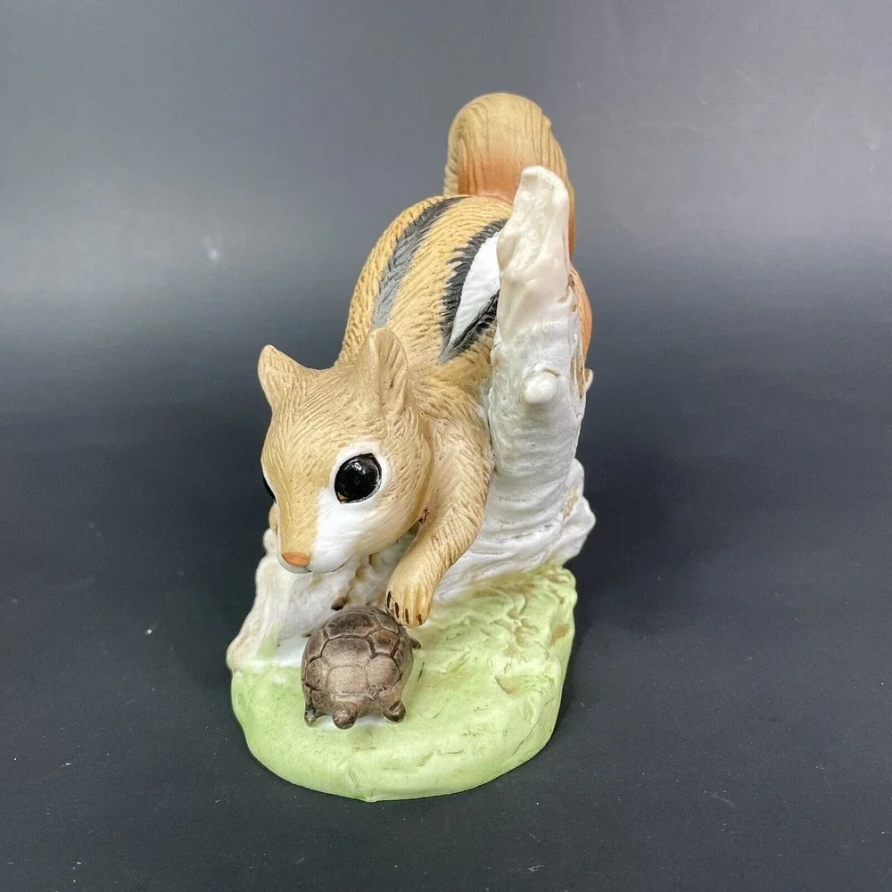 Vintage‎ Homco Chipmunk On Log With Turtle Porcelain Figurine 4 1/2